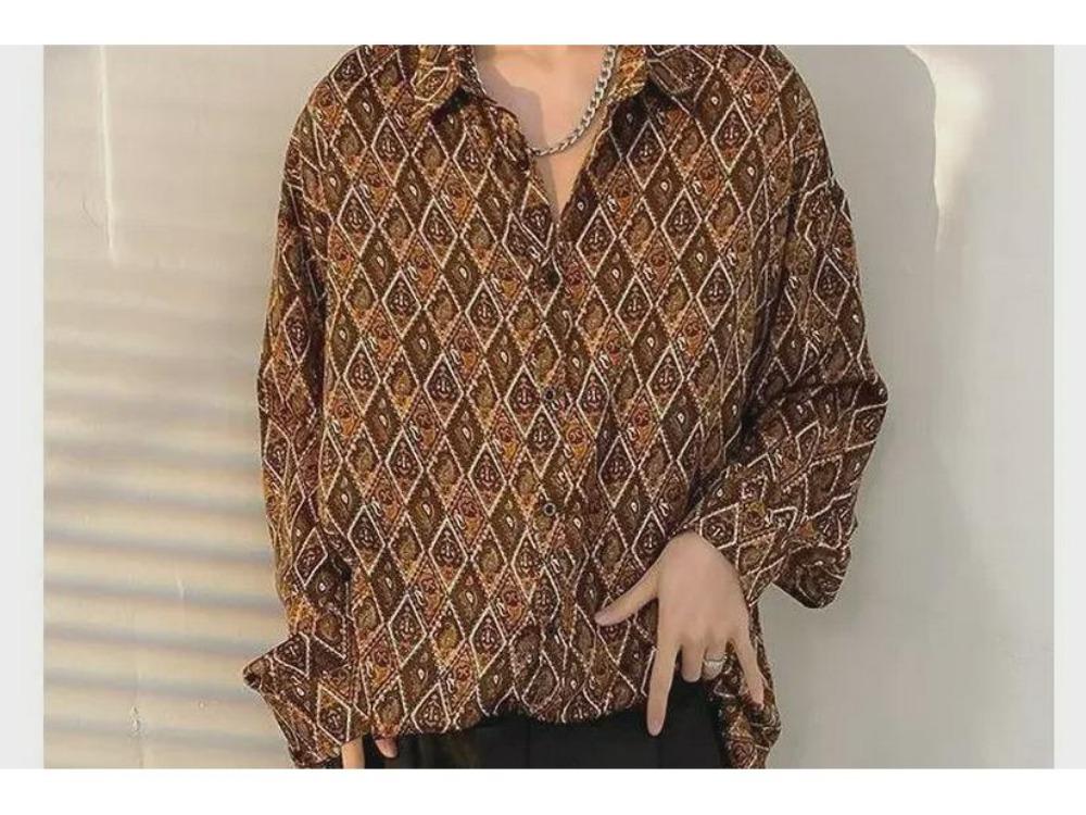 Men Spring Autumn Retro Jacket Trendy Korean Hong Kong Japanese Style Floral Shirt