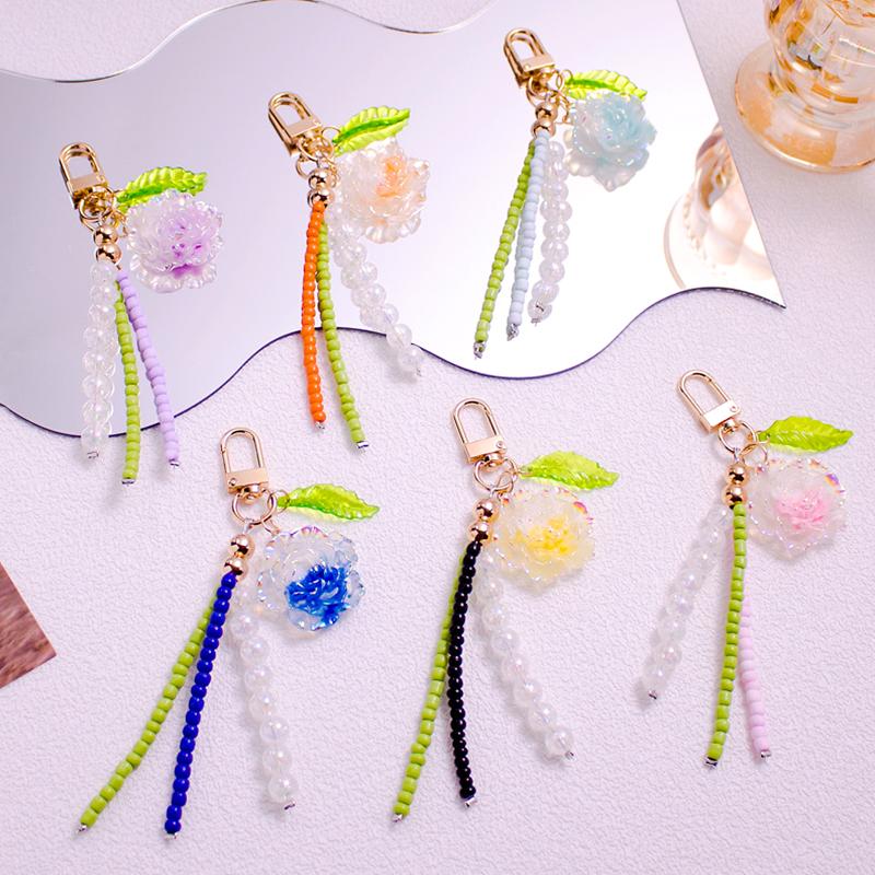 Women Girls Plastic Fashion Keychain Bag Pendants Beads Ornament Simulated Gift Key Rings Holders Decorative Accessories 6 Colors