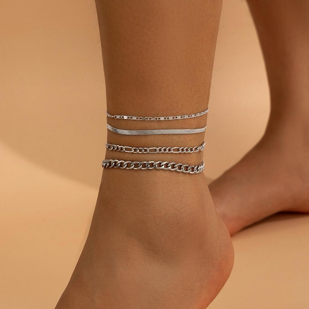 Love Beaded Punk Chain Anklet Set, Hip Hop Personality Snake Bone Chain Foot Jewelry Anklet
