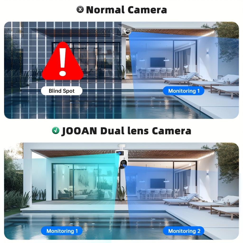 4K Outdoor Dual Lens PTZ WiFi Camera, 5G Compatible, Wall Mount, 1296p Video, Two-way Audio, High Definition Resolution, Audio and Sports Police