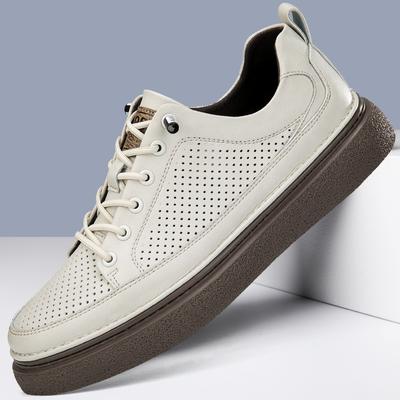 Style Tendance Mocassins en Cuir Véritable pour Homme Été Confortable Baskets pour Homme Souples Polyvalentes Découpées Chaussures de Marche de Loisir