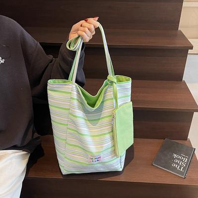 Striped Shoulder Bag Women's Large-capacity Casual Simple Handbag Street Trendy Fashion Bucket Bag