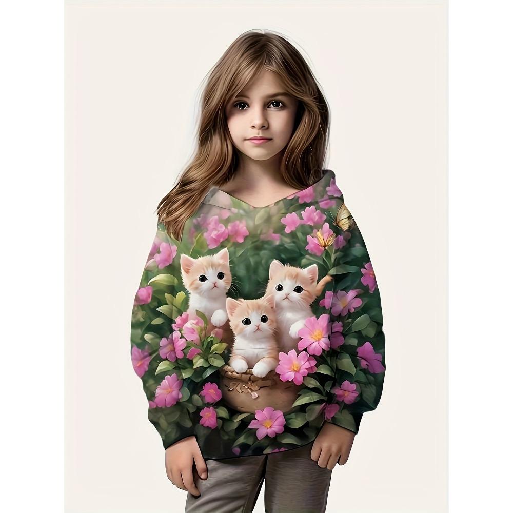 Kinderbekleidung Mädchen Kapuzensweatshirt Langarm Niedlicher 3D-Tierdruck Frühling und Herbst Lässig Outdoor-Bekleidung