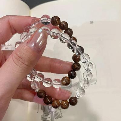 Original Chinesisches Weißer Kristall & Sandelholz Perlenarmband mit Goldfaden für Männer & Frauen