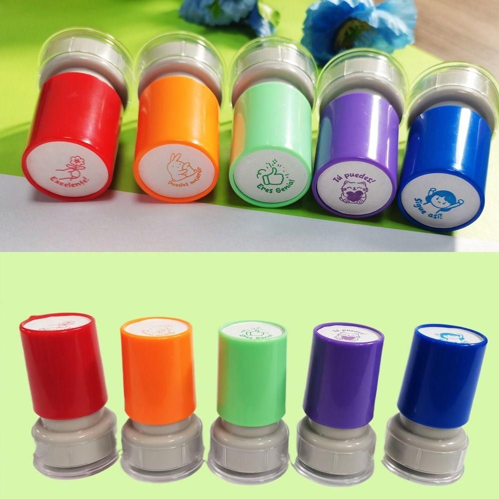 5Pcs Set Award Teacher Seal Stamp Cute Animals Encourage Students Spanish Seal Durable Praise Homework Correcting Stationery
