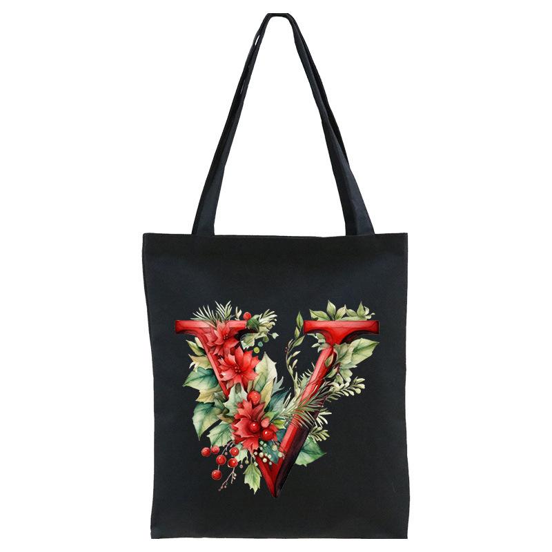 26 English letters A-Z floral print student canvas bag fashion portable shopping bag shoulder bag