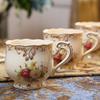 Ivory Porcelain Rose Flower Sea Cup Saucers Set 250ml Ivory Ceramics Teas Cup and Saucers with Spoon Drinking Utensils