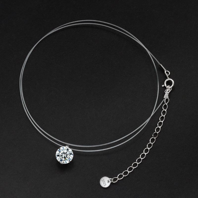 S925 Sterling Silver Flash Diamond Pendant Transparent Fishing Line Clavicle Chain Mermaid s Tears Necklace Girlfriend Gift 46cm&PXZ465 round diamond платиновый