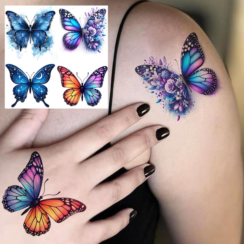 1 Sheet Butterfly Temporary Tattoos For Women Hands Clavicle Neck, Fake Tattoo Stickers Waterproof Long Lasting Realistic Tatoos