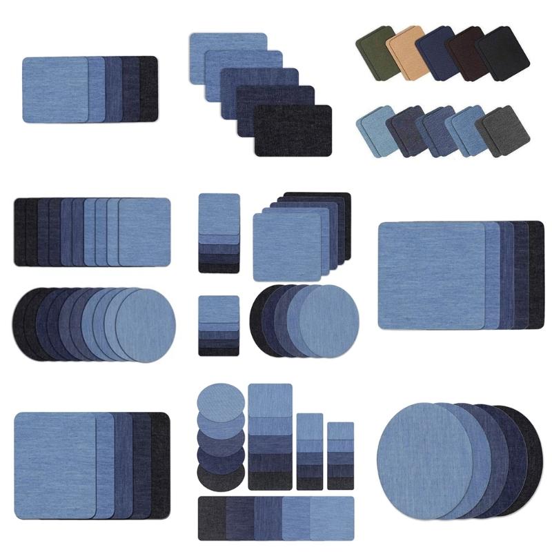 Iron On Patches for Jeans, Jackets, and Bags Set Cotton Denim Trouser Patches with Oval and Square Patterns