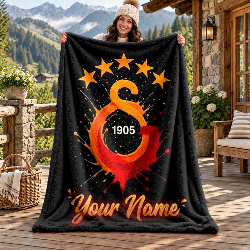 Galatasaray Custom Name Flannel Blanket Personalized Soft Warm Plush Throw Blanket Customized Gift for Family Friends