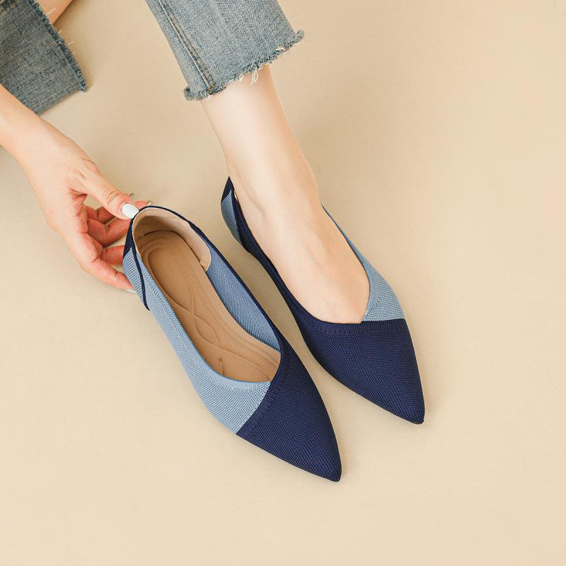 Spring and Autumn Color Matching Single Shoes Pointed Doudou Shoes Knitted Flats Casual Versatile Soft Sole Pregnant Women Fly Knitting