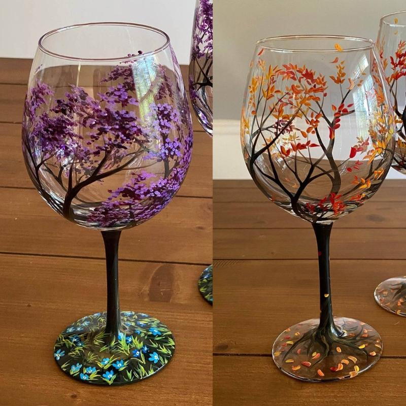Kristallglas Bemaltes Kelchglas Kreatives Handbemaltes Vier Jahreszeiten Glaskelch Weingläser Trinkgläser Cocktailglas