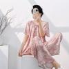1011 new pajamas women's summer cotton and silk thin short-sleeved trousers set can be worn outside spring and autumn large-size loungewear
