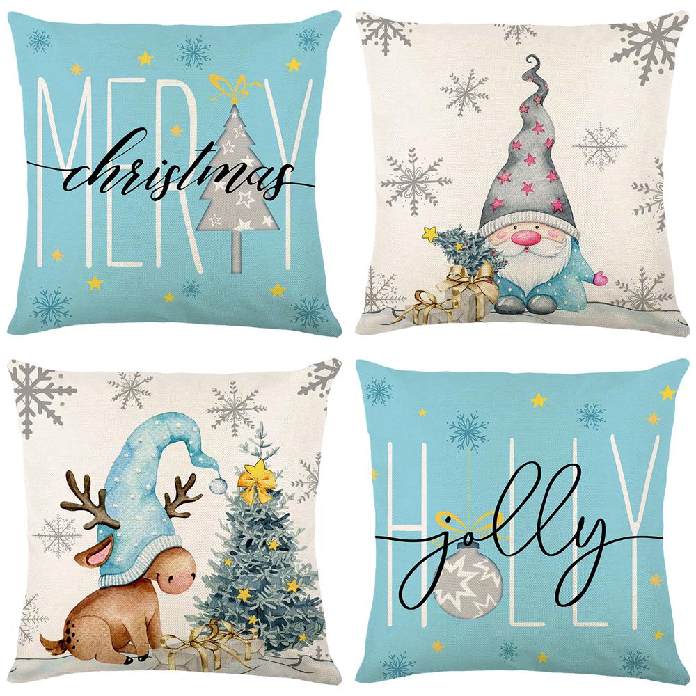 4Pcs Christmas Throw Pillow Covers Stamping Snowflake 45x45cm Square Cushion Cover Sofa Waist Pillowcase Xmas Home Bed Decor