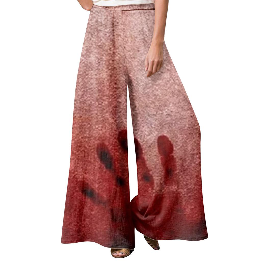 Damen Winter-Jogginghose mit Halloween-Print, Freizeithose aus Fleece, Jogginghose mit weitem Bein und gerader Hose