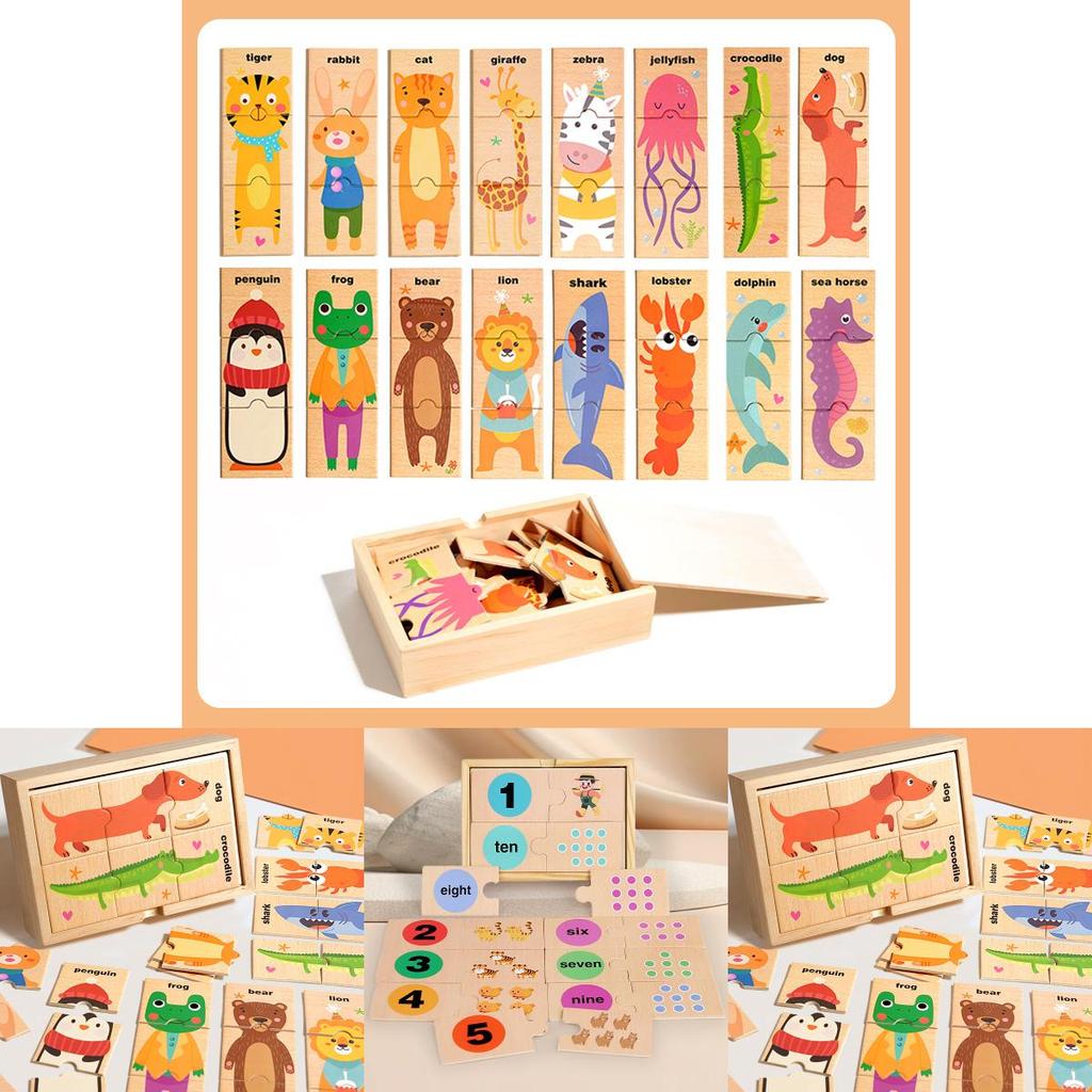 Wooden Kid Learning Puzzle With Animal Shapes And Word Recognition For Toddler Development