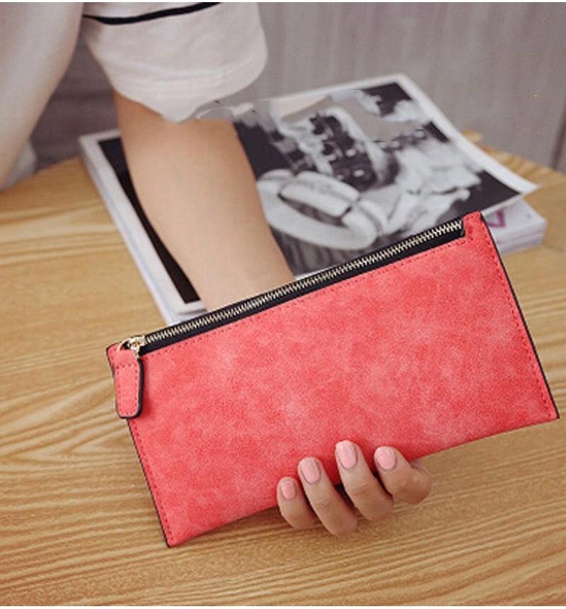 New Fashionable European American Simple Matte Long Wallet Women Thin Zip Wallet Student Clutch Card Holder