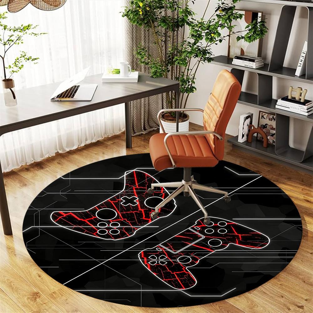 1pc Gaming Controller Round Chair Mat Office Area Rug - Non-Slip, Floor Mat for Office, Bedroom, and Indoor Decor P127266