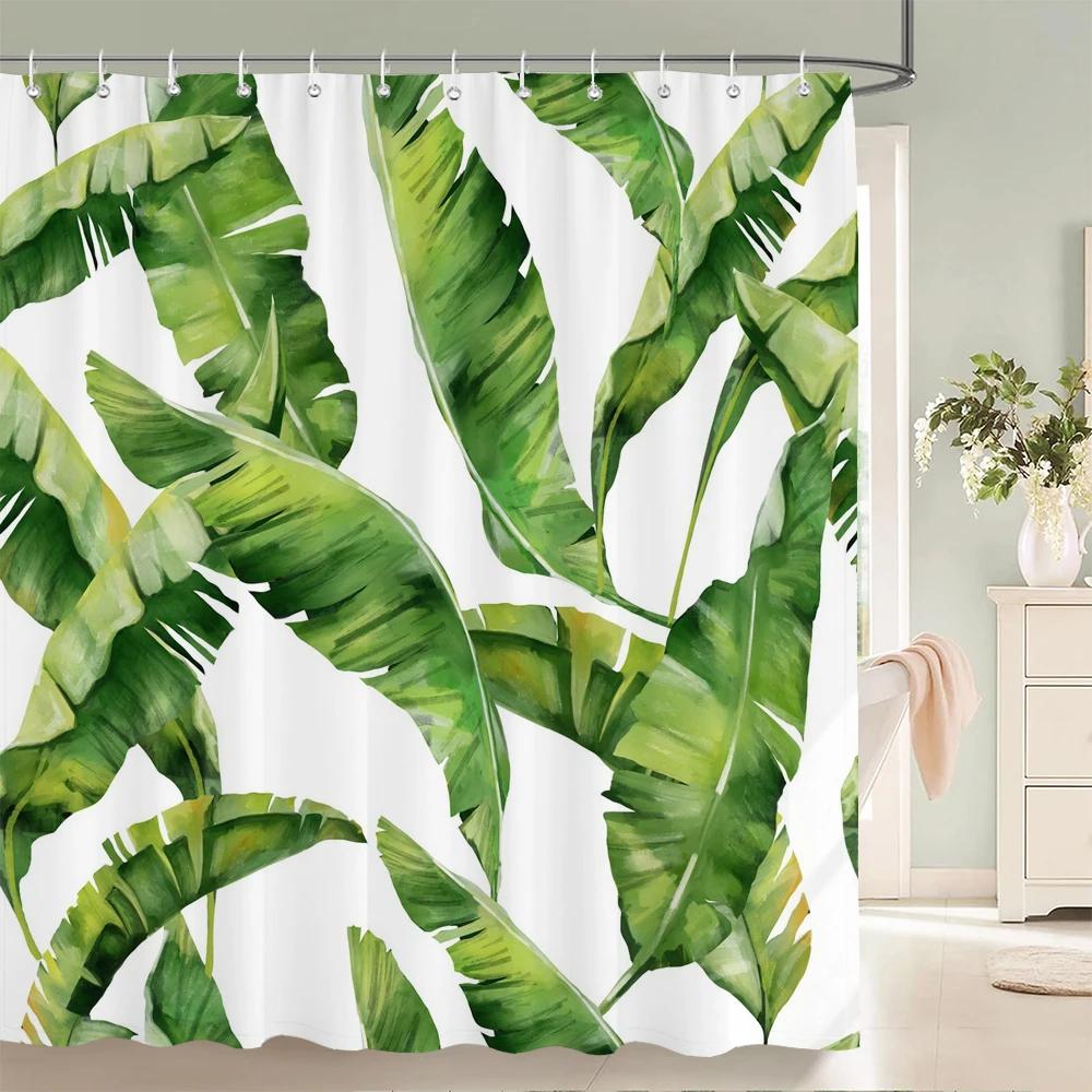 

Тропический Зеленый Растение Занавеска для Душа Листья Принт моющаяся занавеска для ванны Водонепроницаемая Полиэстеровая Ткань занавески для ванной W90xH180cm