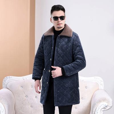 Men Coat Lapel Long Sleeve Single Breasted Jacket with Pockets Solid Color Thickened Velvet Lining Winter Jacket