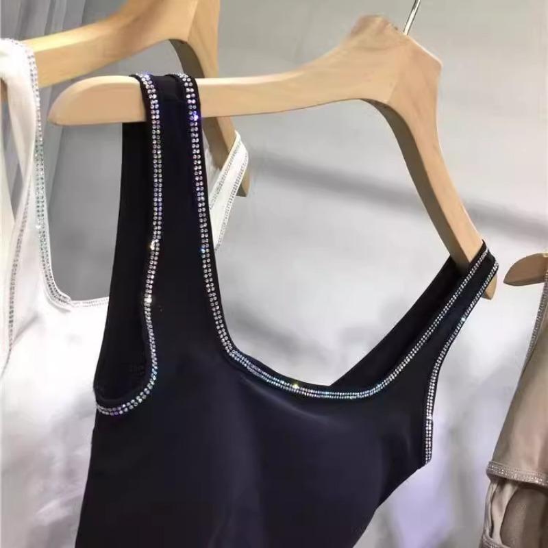 Plus Size Women's Hot Diamond Sexy Backless Sports with Chest Pads Outside The Vest