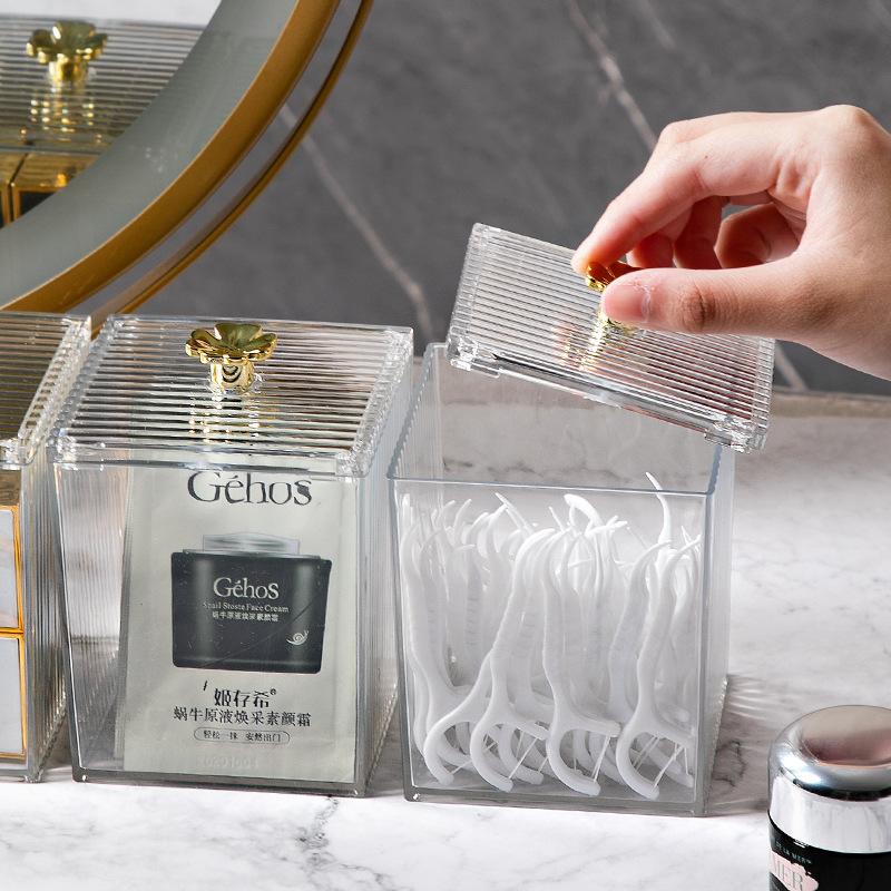 Organizer do przechowywania kosmetyków słoik do łazienki wacik do przechowywania akrylowy kwadratowy pojemnik bawełniany puff schowek kosmetyczne bawełniane pudełko