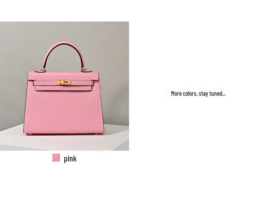 Matte Crocodile Pattern Genuine Leather Kelly Bag - Versatile Handbag, Shoulder, and Crossbody Style