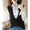 Knitted Sweater Vest Women Waistcoat Autumn Loose Heart Hollow V-Neck Irregular Pullover Vest