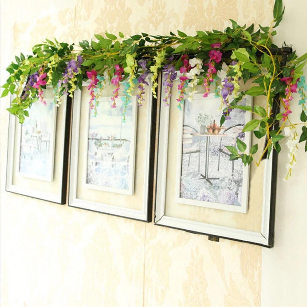 2pcs Artificial Silkflower Wisteria Blossom Vine Flower Wreath Garland Wedding Home Decoration Wedding Arch Floral Decor