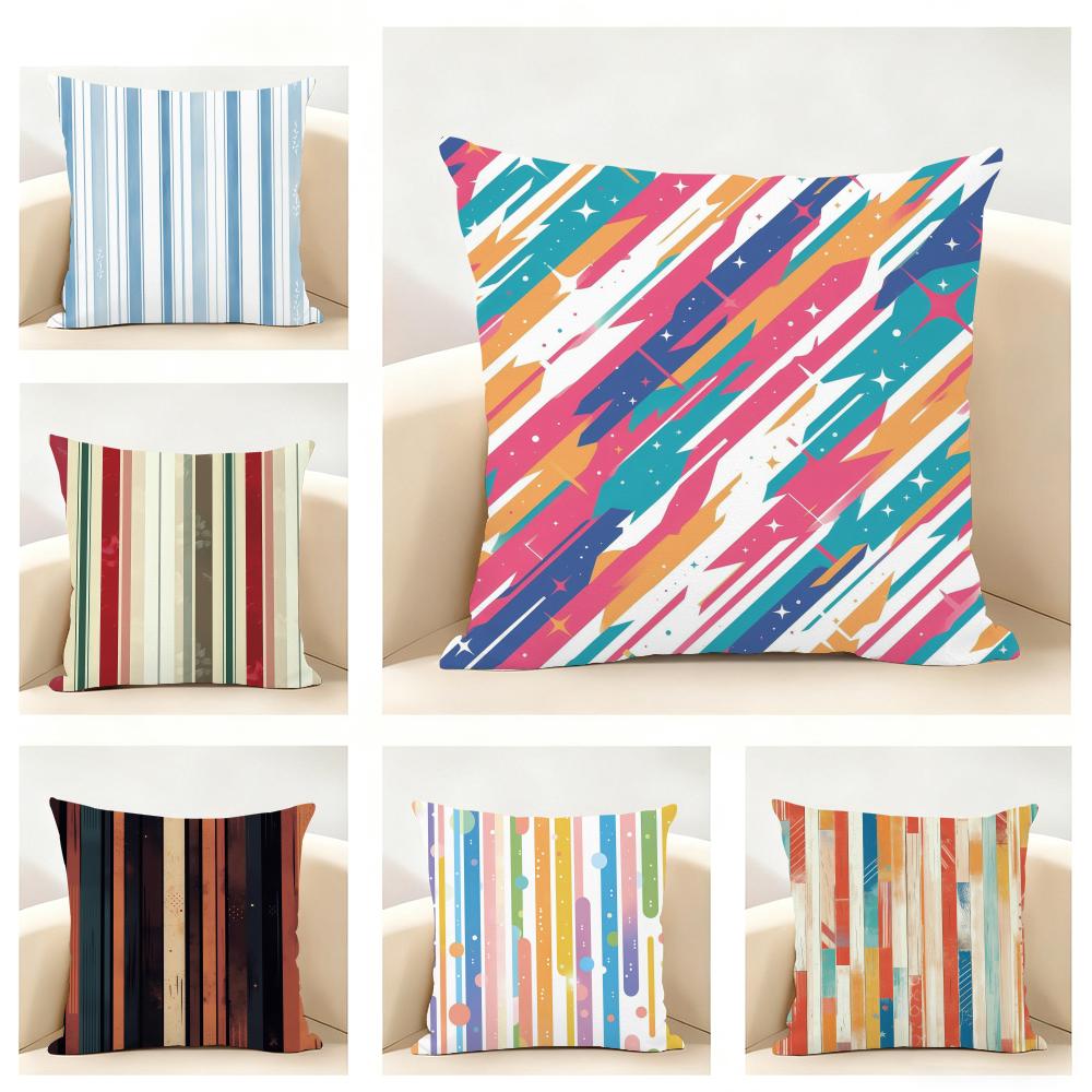 Classic Striped Cushion Cover Linen Pillowcase Soft for Sofa Bed Home Room Decor