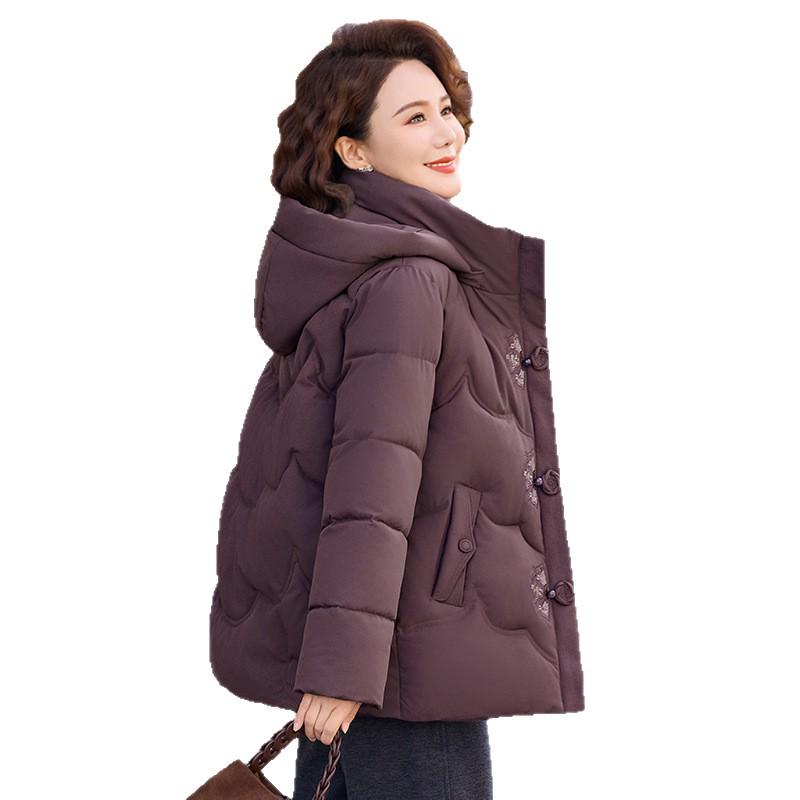 Women's 2025 Hooded Velvet-Lined Winter Jacket - New Style for Middle-Aged and Elderly - Warm Cotton Outerwear