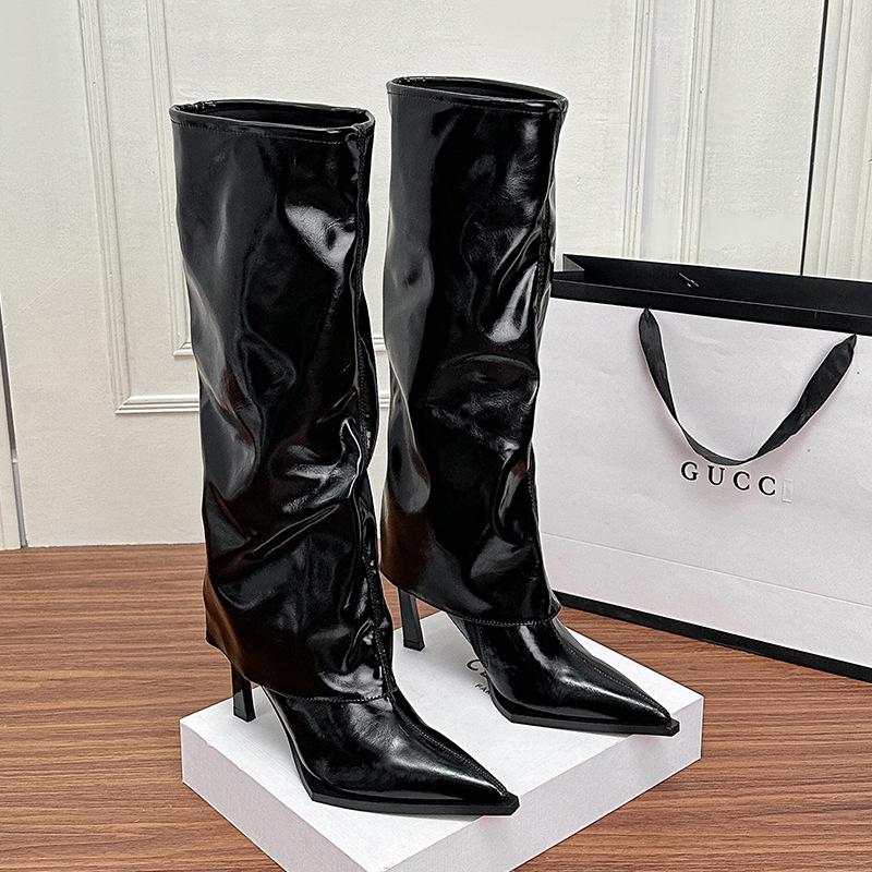 Huiliya New Style Western Cowboy Stiletto Boots, High-Top Pleated Knight Boots, Pants Boots Model 3688-11.