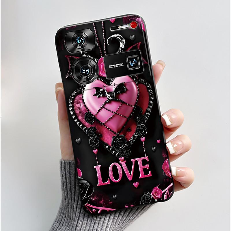 Case For ZTE Nubia Z60 Z70 Z70S Z50 Ultra Cute Love Heart Rabbit Matte Black Soft Silicone Cover For Nubia Z60Ultra Fundas Shell