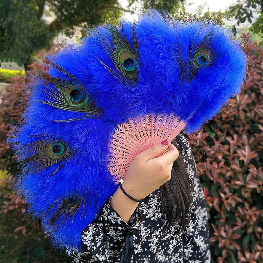 Tassel Hand Fan Fluffy Foldable Hand Fan Peacock Feather Fan Comfortable For Photography Stage Performance Home Decoration