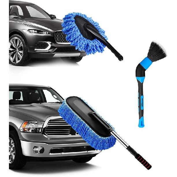 Car Duster, Extendable Long Handle Microfiber Car Duster Exterior Scratch Free Car Cleaning Tool, Car Dust Brush for Truck, SUV, RV, Motorcycle and