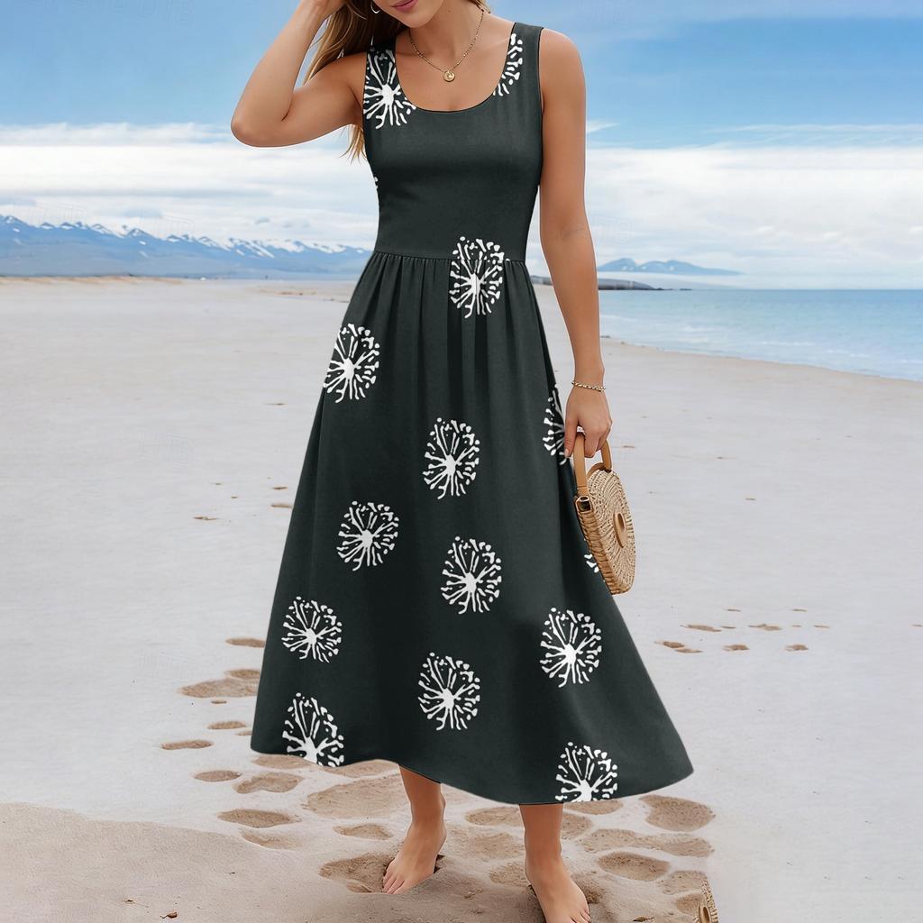 Ladies' floral summer casual and fashionable sleeveless long dress
