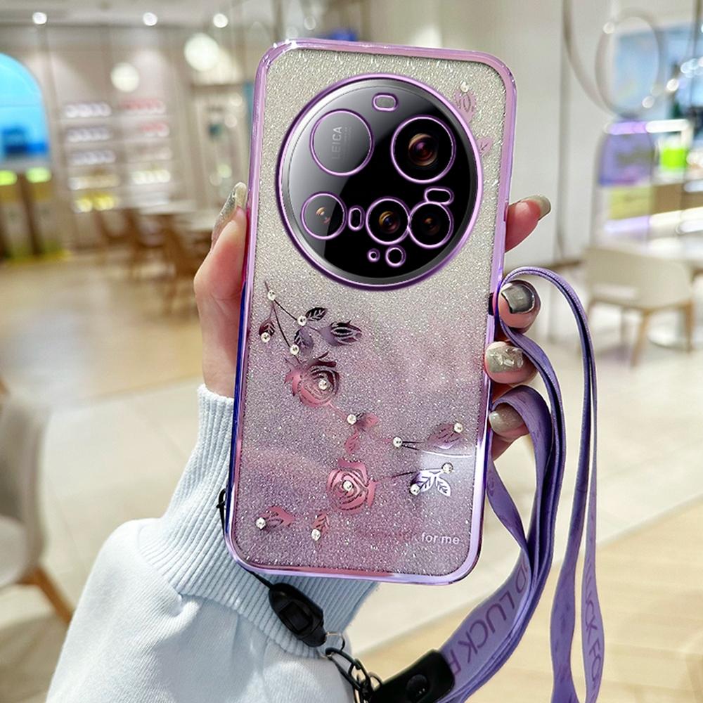 

KADEM Чехол для Xiaomi 15 Ultra с цветочным узором, ТПУ, градиентный чехол для телефона со шнурками Purple