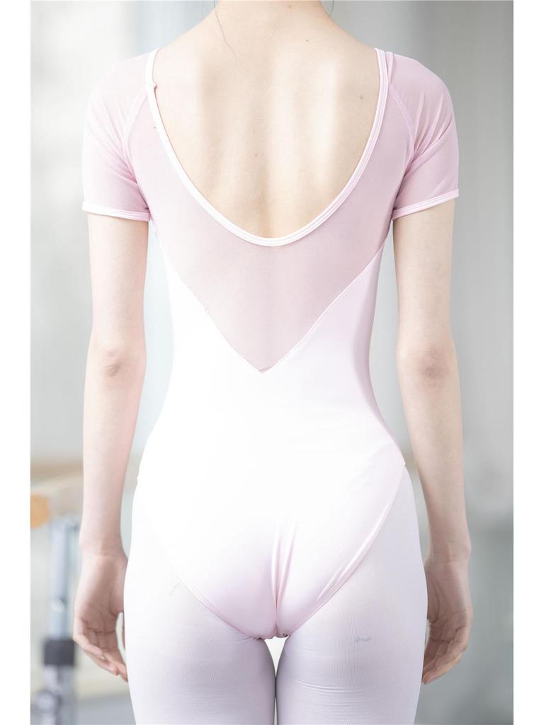 Women's Backless Short Sleeve Ballet & Gymnastics Leotard with Chest Pads