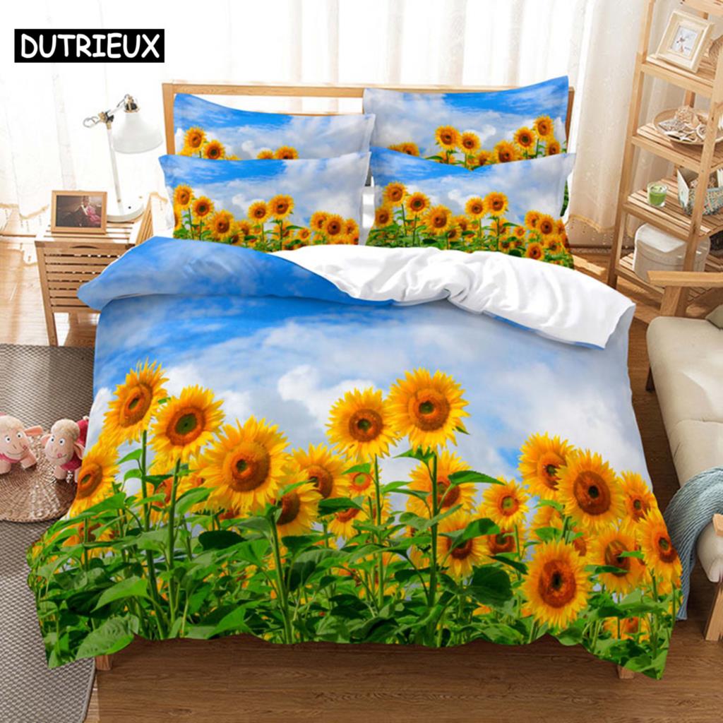 Sunflower Bedding Set Bed Linens Duvet Cover Quilt Comforter Pillow Case 3D HD Double Full King Queen Twin Bedroom 3PCS 2PCS