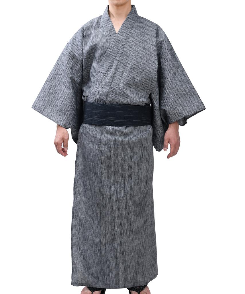 Edoten Yukata Tecido Shijira Tamanho Leve 710 L Conjunto Masculino de 2 Peças, Cinza,