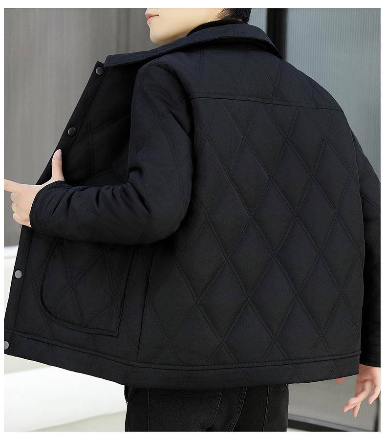 Men's Trendy Lapel Cotton Jacket: Thickened, Warm, Velvet-Padded Outerwear for Autumn and Winter.