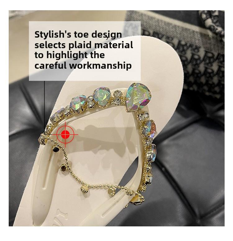 2023 Women's Summer Rhinestone Chain Flip Flops: Stylish Wedge Heel Sandals for Beach Vacations