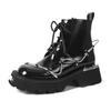 Niche metal decorative spring Martin boots women's thick-soled retro sweet cool short boots lace-up locomotive boots