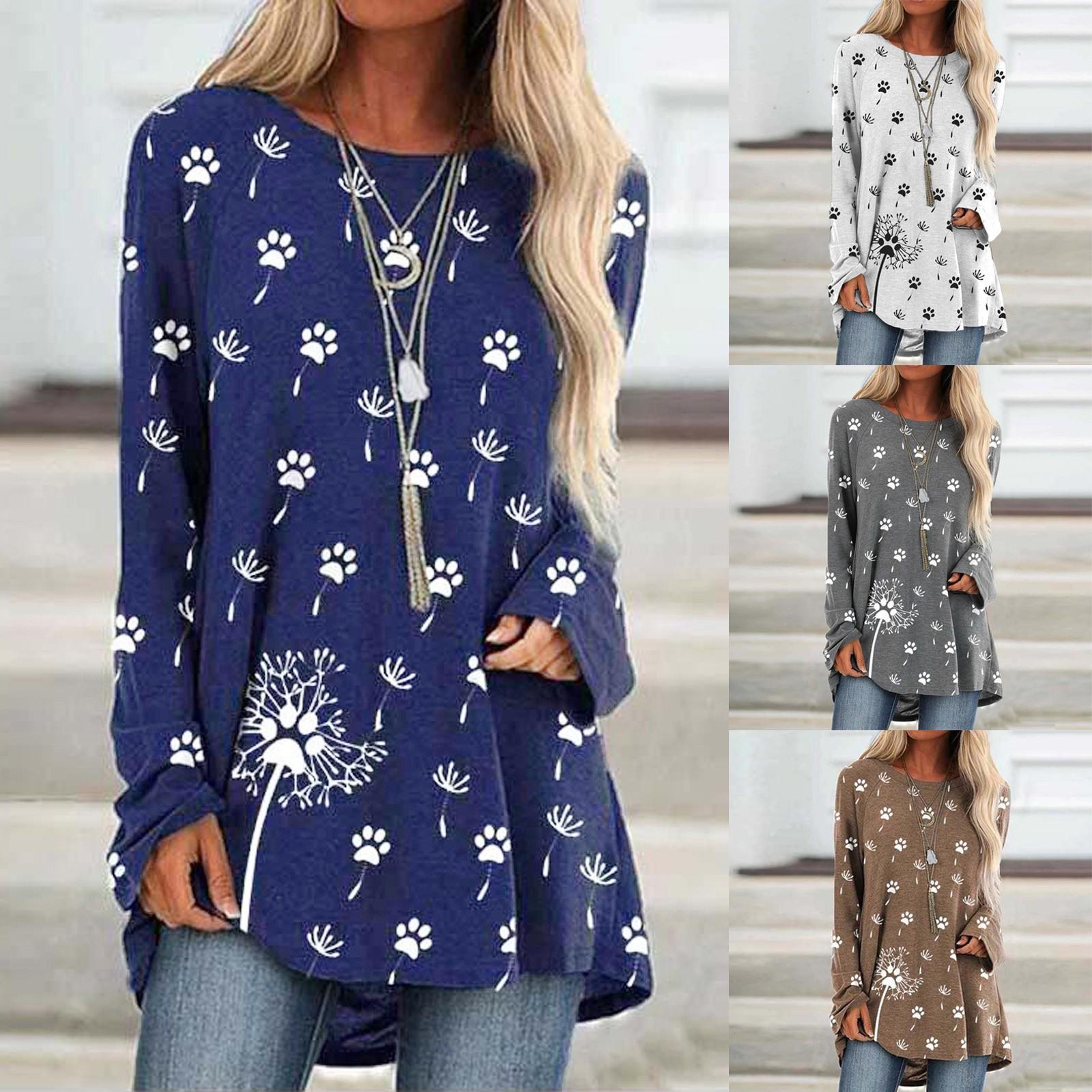 

Fashion Women Casual Dandelions Print Long Sleeves T-Shirt Blouse Tops