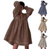 Women's Loose Summer Dress Elegant Commuting Long Sleeve V Neck Cotton Dress Lace Spliced Button Boho Beach Oversized Vestidos