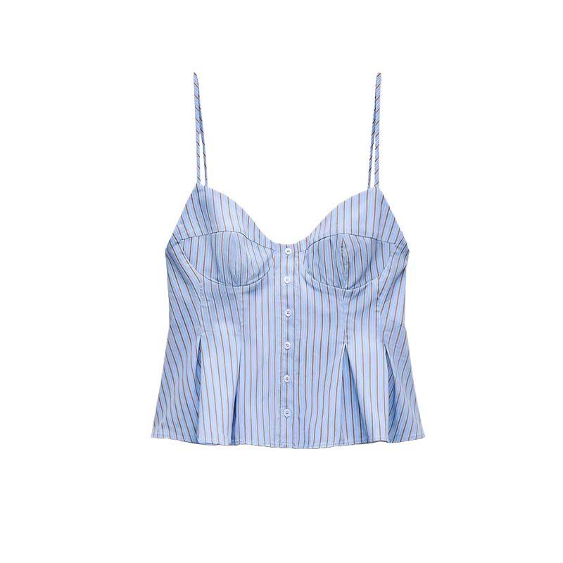 Spring New Women's Clothing French Style Silm Small Pleated Poplin Camisole Waist-Controlled Top 2890420 2178083