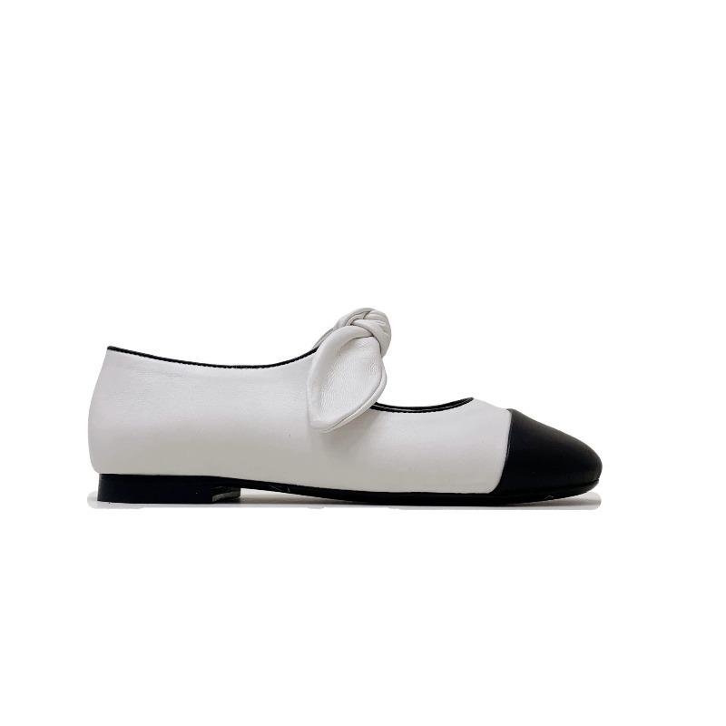 Spring new cowhide version princess single shoes~ round head bow flat ballet single shoes female horse