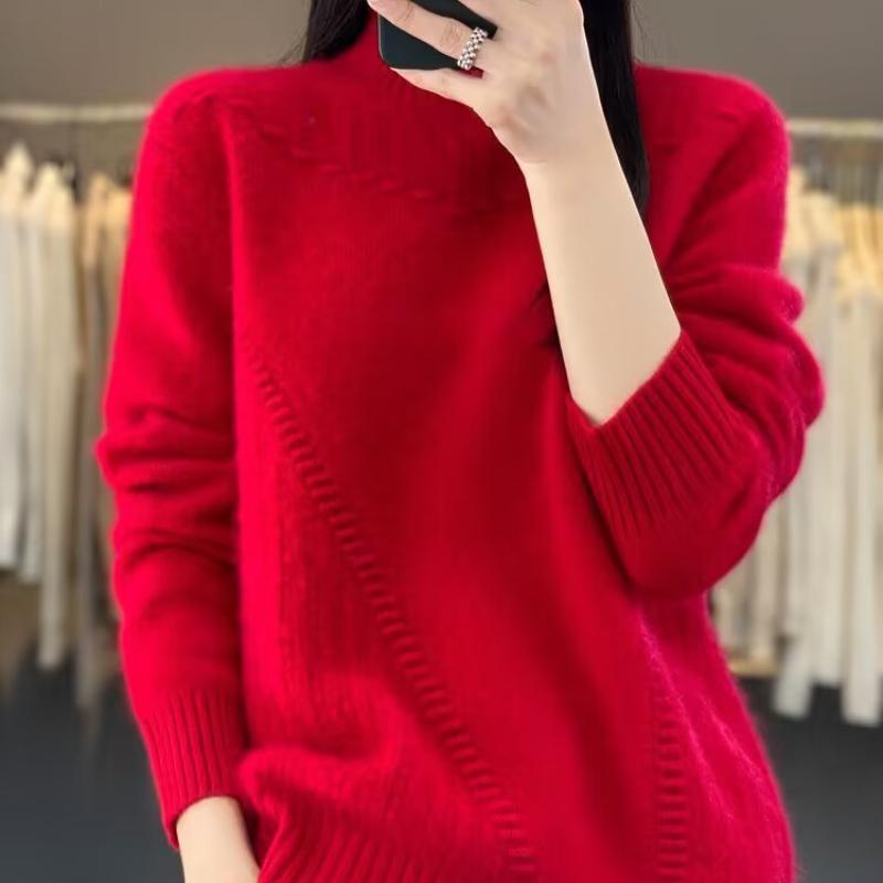 Thickened Half-high Neck Sweater for Women, Warm and Loose Long-sleeved Short Winter Base Sweater