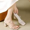 Gun Color Transparent Crystal One-word with Open-toed Sandals Female Summer French Non-slip Fairy with Skirt and Thick Heel One-word Drag
